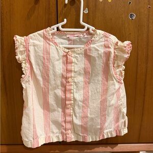 Ruffled Kids Button-Down Shirt - Cream and Coral